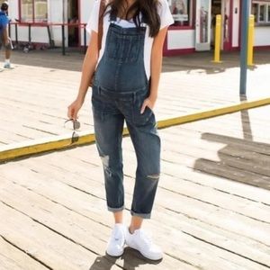 Indigo Blue Distressed Denim Women’s Maternity Overalls Sz. XS petite